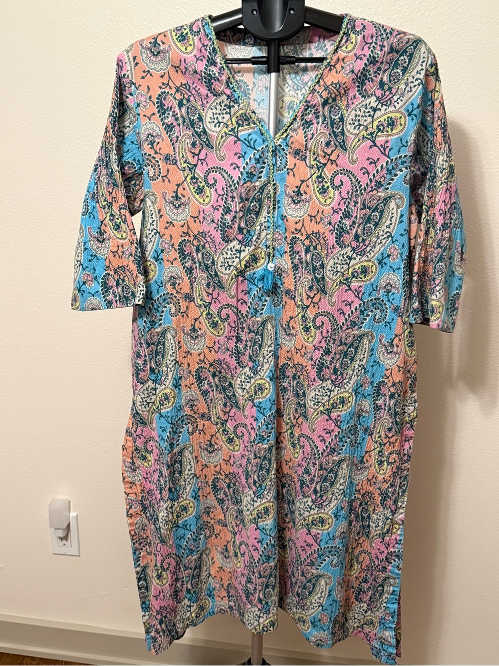 KHAADI Paisley Cotton Midi Dress Size 10 Multicolor Boho Pakistani Kurta Tunic